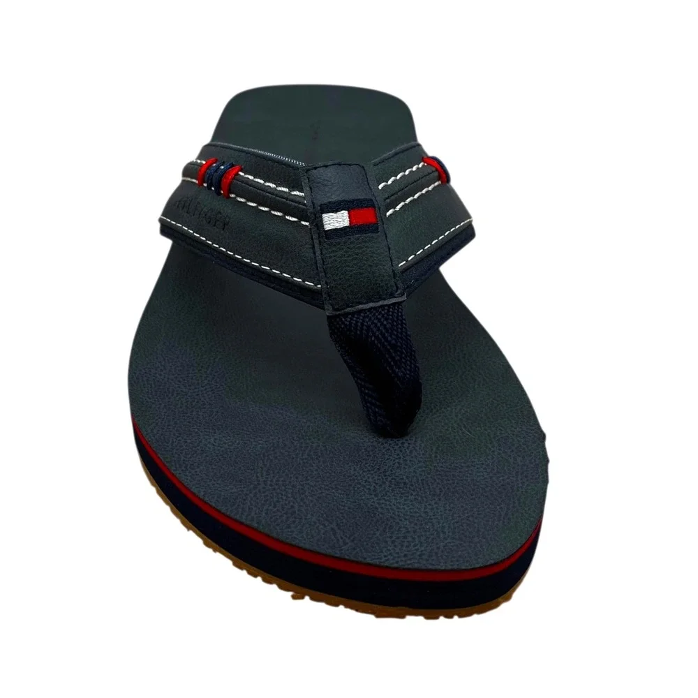 Tommy Hilfiger Mens Destino Thong Sandal Size 11 Dark Blue Faux Leather Flexible